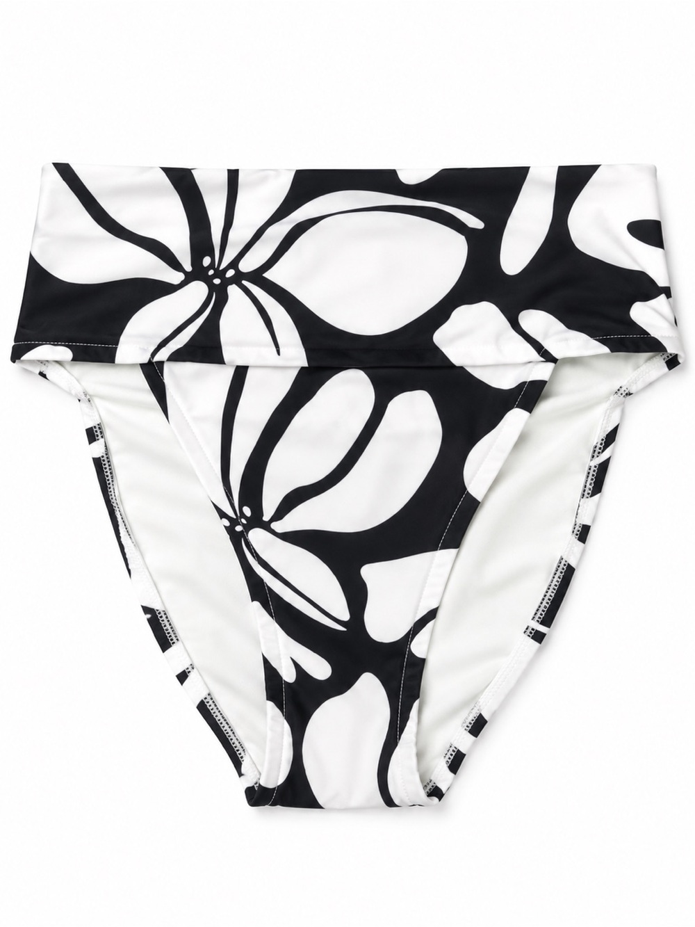 Shade & Shore Black & White Floral Fold-Over Bikini Bottom